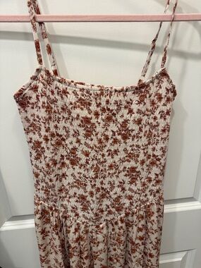 NEW Smocked Floral Midi Dress in Cream and Rust